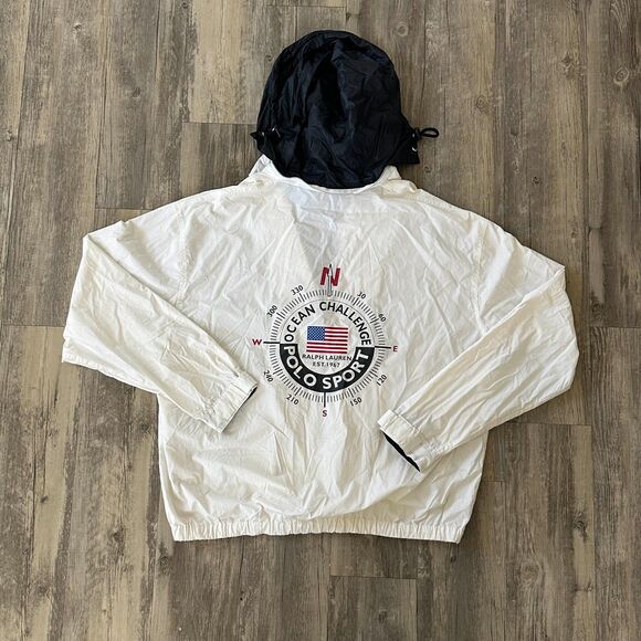 Vintage Polo Sport Ralph Lauren Ocean Challenge Compass Hooded Jacket Size Large